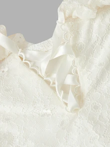SHEIN MOD White Lace Ruffle Ruffle Chiffon Dress - Beige - View 6