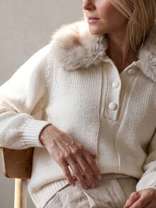 Sprig & Strand Autumn/Winter Vintage Fur Collar Patchwork Knit Sweater - Apricot - View 2