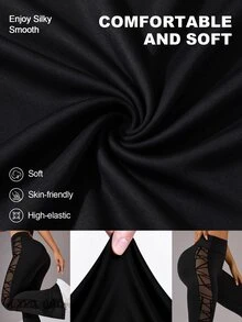SHEIN Sports 女士拼接几何网眼日常健身运动紧身裤 - 黑色 - 查看 3