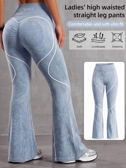 Solea Cove Solea Cove Women's Elastic Waist Daily Fitness Modest Athleisure Matte Flare Leggings Gym Blue Summer