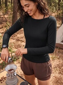 Exploreva YD3072 Black Long Sleeve T-Shirt - Black - View 4