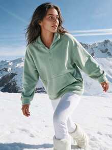 Exploreva Women's Solid Color Casual Daily Outdoor Top - Green - View 5