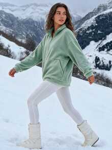 Exploreva Women's Solid Color Casual Daily Outdoor Top - Green - View 4