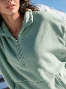 Exploreva Women's Solid Color Casual Daily Outdoor Top - Green - View 3