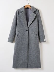 SHEIN PETITE CURVE Plus Size Casual Versatile Wool Blend Jacket, Autumn/Winter - Light Grey - View 7