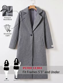 SHEIN PETITE CURVE Plus Size Casual Versatile Wool Blend Jacket, Autumn/Winter - Light Grey - View 2