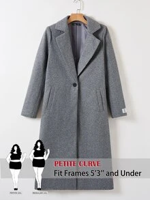 SHEIN PETITE CURVE Plus Size Casual Versatile Wool Blend Jacket, Autumn/Winter - Light Grey - View 1