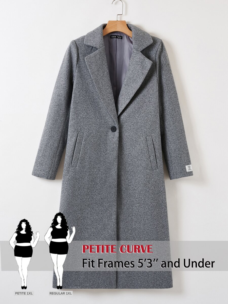 SHEIN PETITE CURVE Plus Size Casual Versatile Wool Blend Jacket, Autumn/Winter - Light Grey - View 1