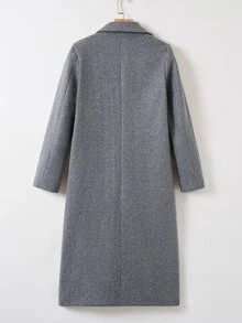 SHEIN PETITE CURVE Plus Size Casual Versatile Wool Blend Jacket, Autumn/Winter - Light Grey - View 3