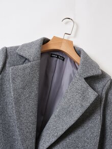 SHEIN PETITE CURVE Plus Size Casual Versatile Wool Blend Jacket, Autumn/Winter - Light Grey - View 4