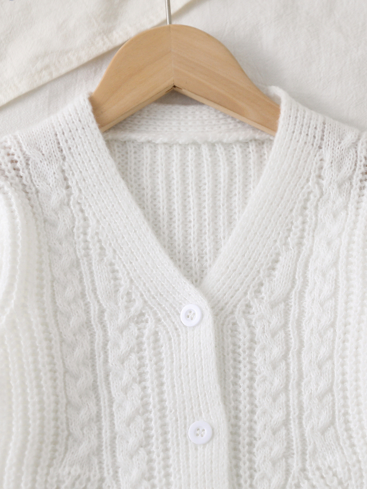SHEIN Young Girl Solid Color Casual Versatile Daily Wear Cardigan Autumn Winter - Apricot - View 2