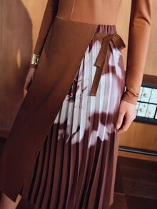 MOTF PREMIUM Vestido casual de fiesta con bloques de color para mujer - Café integral - Ver 3
