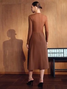 MOTF PREMIUM Vestido casual de fiesta con bloques de color para mujer - Café integral - Ver 4
