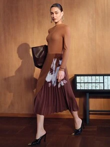 MOTF PREMIUM Vestido casual de fiesta con bloques de color para mujer - Café integral - Ver 6