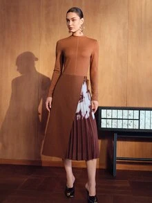 MOTF PREMIUM Vestido casual de fiesta con bloques de color para mujer - Café integral - Ver 5