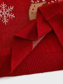 Sorvial Sweater Natal Kasual Lengan Panjang Leher Bulat Motif Kepingan Salju untuk Pria - Merah - View 6