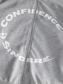 SLATEMANN Men's Letter Print Long Sleeve Zip-Up Hooded Sweatshirt And Drawstring Waist Sweatpants Casual Streetwear Set Holiday Vacation White Fall - Grey - View 5