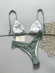 Bonvoyette 女士随机印花细肩带性感比基尼套装，夏季 - 彩色 - 查看 4