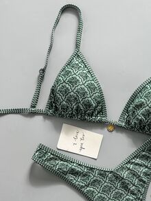 Bonvoyette 女士随机印花细肩带性感比基尼套装，夏季 - 彩色 - 查看 5