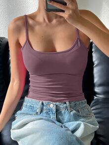 DAZY Women's Casual Versatile Slim Fit Backless Camisole Top, Spaghetti Strap Top - Pink - View 9