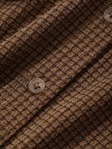 Dazy Plus Textured Fabric Fitted Polo Collar Short Sleeve T-Shirt, Spring/Summer Brunch Birthday Casual 80s - Mocha Brown - View 3