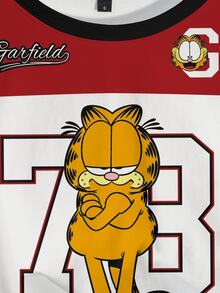 GARFIELD | SHEIN Women's Summer Casual Colorblock Patchwork Cartoon Print Cropped T-Shirt - White - View 5