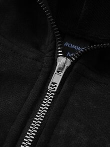ROMWE MEN Men's Loose Fit Zip-Up Hoodie With Pistol Print Pattern - Black - View 8