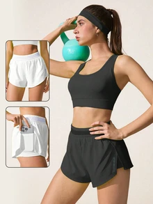 Velisys Velisys Casual Baggy Versatile Black Waistband Patchwork Mesh Slim Fit Flattering With Storage Pockets Sports Shorts Gym Jogging White Fall - Multicolor - View 4