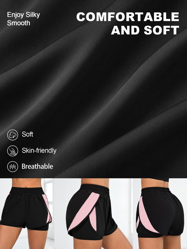 Eassivo Eassivo Women's Casual 2 In 1 Contrast Color Shorts With PocketsWomen Sweat Short, Gym Short, Biker Short - Multicolor - View 2