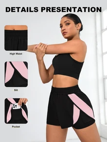 Eassivo Eassivo Women's Casual 2 In 1 Contrast Color Shorts With PocketsWomen Sweat Short, Gym Short, Biker Short - Multicolor - View 3