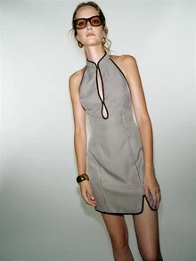 MOTF PREMIUM Chinese Style Slit Velvet Cheongsam Collar Short Dress, Autumn/Winter - Apricot - View 5