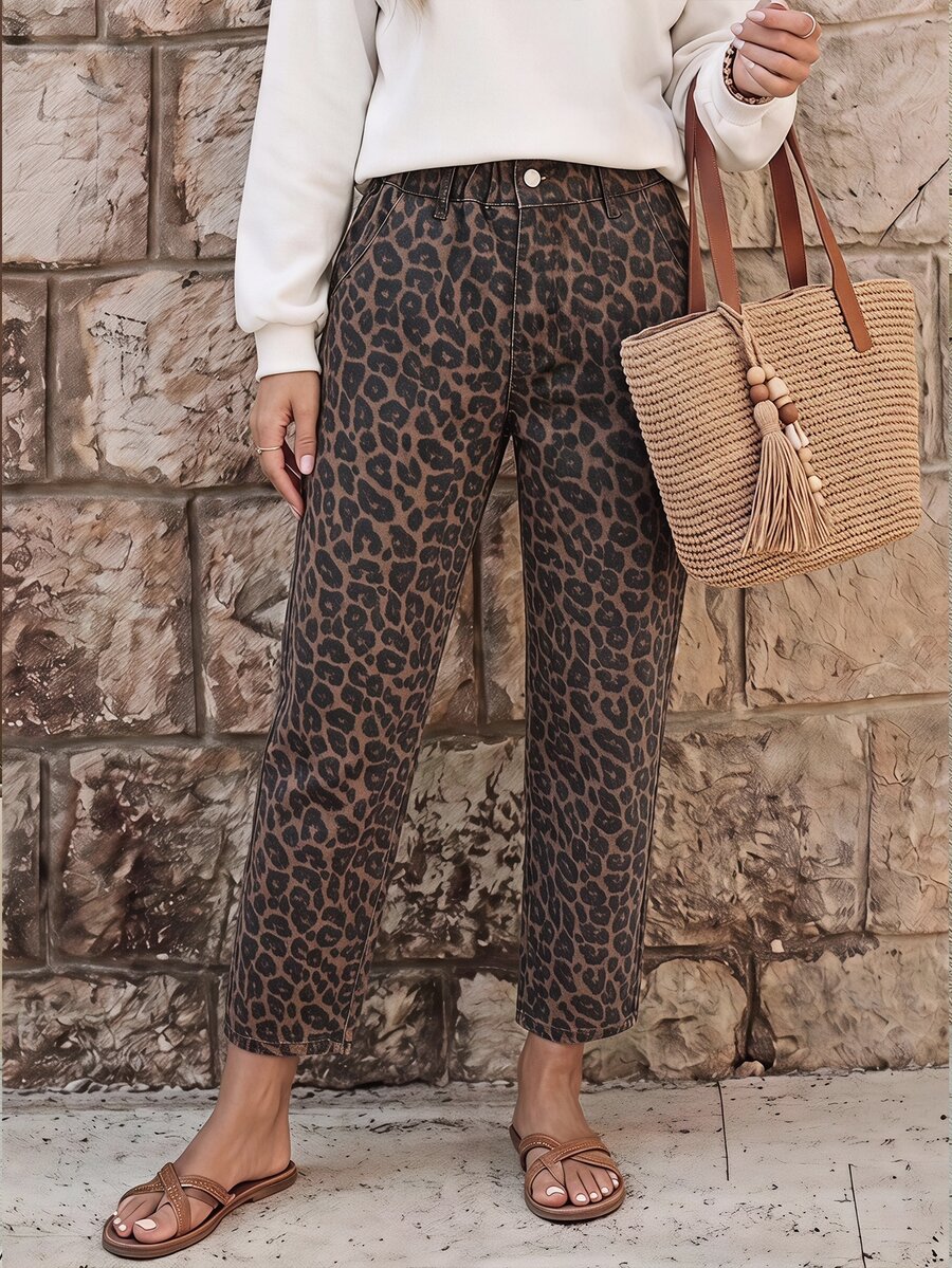 SHEIN Quần jeans nữ ống đứng cạp giấy mùa hè - Nhiều màu - Xem 1