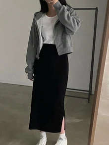 DAZY 女款短版拉鍊連帽抽繩運動衫 - 灰色 - 查看 6