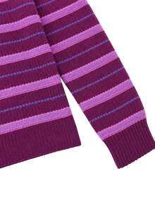 Nöista Fuchsia Striped Knit Top Large Collar,Ruffles, Fit.Warm, Sweet, Playful Preppy. Dates, Party,Versatile Inner Layer.Fall/Winter,Elegant,Cute,Going Out - Red Violet - View 10