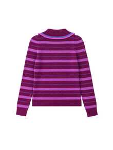 Nöista Fuchsia Striped Knit Top Large Collar,Ruffles, Fit.Warm, Sweet, Playful Preppy. Dates, Party,Versatile Inner Layer.Fall/Winter,Elegant,Cute,Going Out - Red Violet - View 8