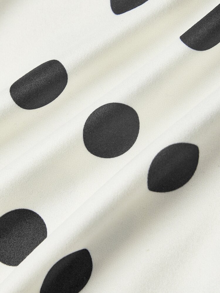 SHEIN MOD Women's Cold Shoulder Fashion Classic White And Black Polka Dot Flare Sleeve T-Shirt Brunch Fall Retro Elegant 70s - Apricot - View 5