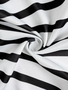 Elenzga Plus Size Women Elegant Casual Striped Criss-Cross Color Block Camisole For Work - Black and White - View 3