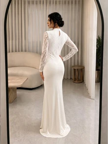 SHEIN Elenzya Women's Autumn/Winter Lace Dress, Suitable For Ball Party, Wedding Bridesmaid, Guest Outfit, Elegant Fashion Dress - White - View 2