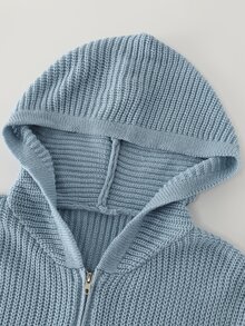 SHEIN Fall/Winter New Year Night Out Brunch Sweater 2 Pieces Set Blue Zip Hoodie Short Cardigan And Slim Flare-Leg Sweater Pants Spring Chic Knitwear Sweater - Baby Blue - View 7