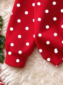 Girls' Cute Christmas Reindeer Pattern Sweatshirt, Polka Dot Red Pullover Top, Children's Holiday Party Long Sleeve Top - Multicolor - View 5