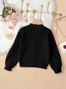 SHEIN Young Girls Lightweight V-Neck Cardigans,Cozy Flared Sleeves Fashion Knitwear For Winter,School,Back-To-School,Daily Wear,Beige,White,Light Yellow - Black - View 3