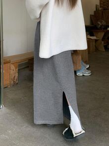 DAZY Women's Casual Minimalist Solid Color Knitted Long Skirt Suitable For Autumn/Winter - Grey - View 7