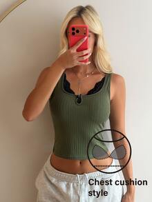 Livesso Women's Sweet Lace Patchwork Base Layer Top - Green - View 5