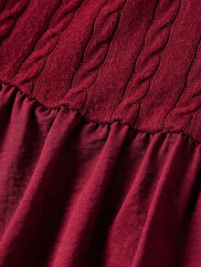 SHEIN MOD Navy Blue Cable Knit Texture Button Decor Round Neck Dress - Burgundy - View 6