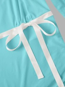 SHEIN MOD 女款綠松石色兩件套：不對稱下擺上衣與低腰魚尾裙，附蝴蝶結細節，度假海灘秋季仙女浪漫風 - 薄荷藍 - 查看 5