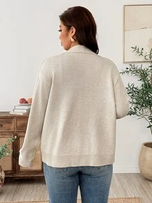 Linhara CURVE Plus Size Embroidered 3D Floral Lapel Slimming Versatile Long Sleeve Cardigan Sweater Winter - Apricot - View 2