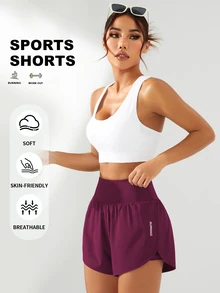 Eassivo Eassivo High Waist Slit Hem Sports Shorts For Chinese New YearWomen Sweat Short, Gym Short, Biker Short - Burgundy - View 5