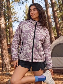 Exploreva Exploreva Women's Camouflage Pattern Zipper Front Hooded Outdoor Softshell Jacket - Dusty Pink - View 5