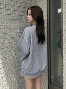 FRIFUL Women's Cartoon Dog Print Round Neck Drop Shoulder Long Sleeve Casual Sweatshirt - Grey - View 2