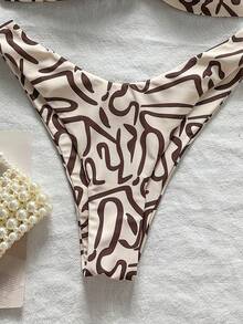 SHEIN Swim Multicolor Sleeveless Textured Pattern Bandeau Bikini Set For Women High Cut Swimwear Short Length - Multicolor - View 5